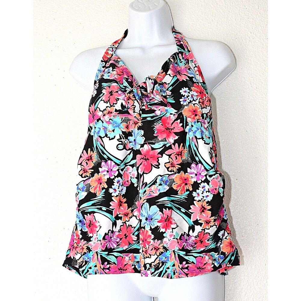 COLLECTIONS By CATALINA Tankini Swimming Top Plus 1X (16W ) Halter Floral  #03
